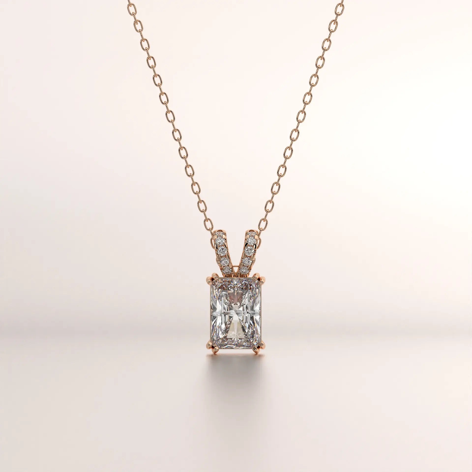 pendant radiant diamond rose gold