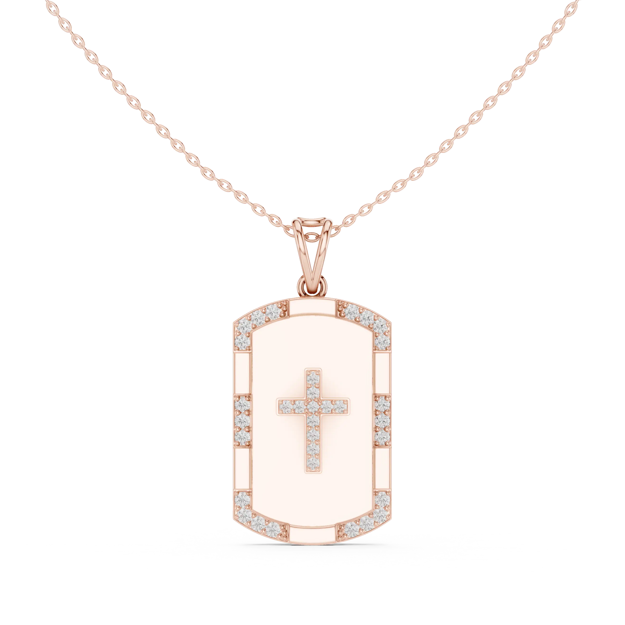 Front: Rectangle Diamond Pendant with Pave Setting in 14k Rose Gold - Lab Grown - Driona Jewels
