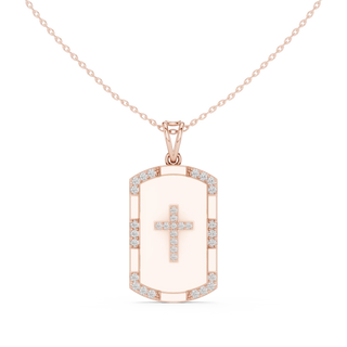 Front: Rectangle Diamond Pendant with Pave Setting in 14k Rose Gold - Lab Grown - Driona Jewels