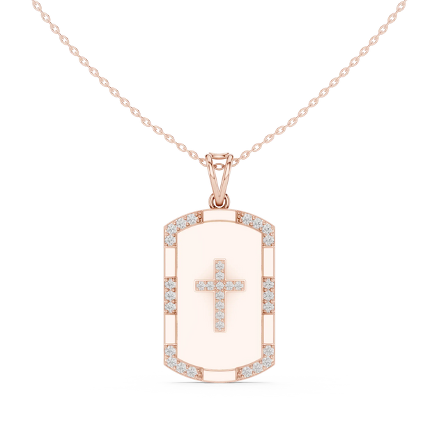 Front: Rectangle Diamond Pendant with Pave Setting in 14k Rose Gold - Lab Grown - Driona Jewels