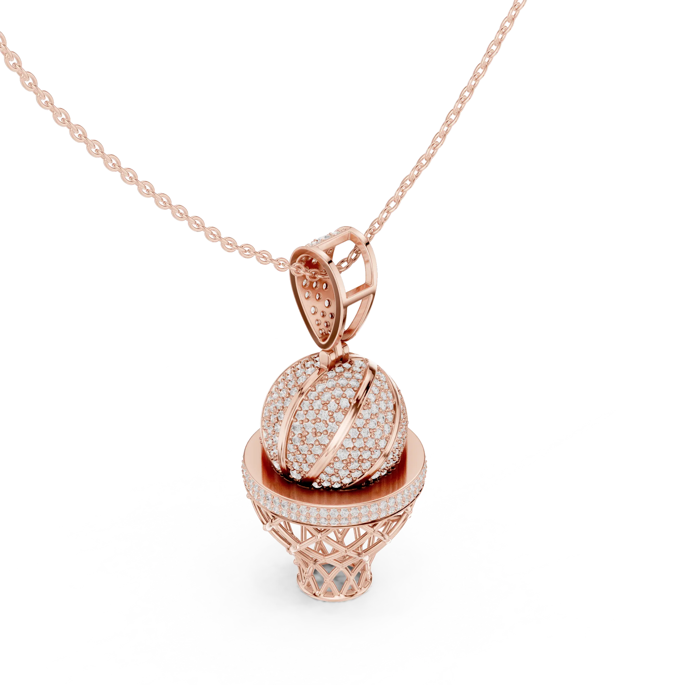 Front-View: Round Diamond Pendant with Basket Setting in 14k Rose Gold - Lab Grown - Driona Jewels