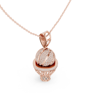 Front-View: Round Diamond Pendant with Basket Setting in 14k Rose Gold - Lab Grown - Driona Jewels