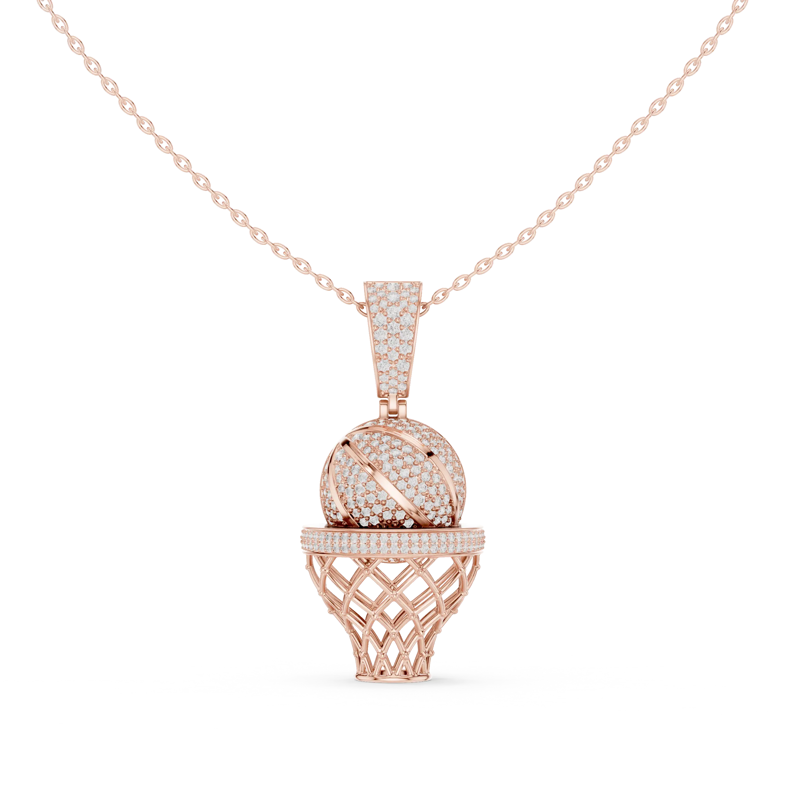 Front-View: Round Diamond Pendant with Basket Setting in 14k Rose Gold - Lab Grown - Driona Jewels