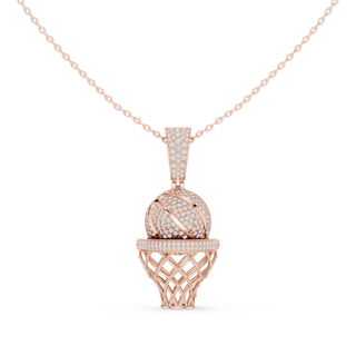 Front-View: Round Diamond Pendant with Basket Setting in 14k Rose Gold - Lab Grown - Driona Jewels