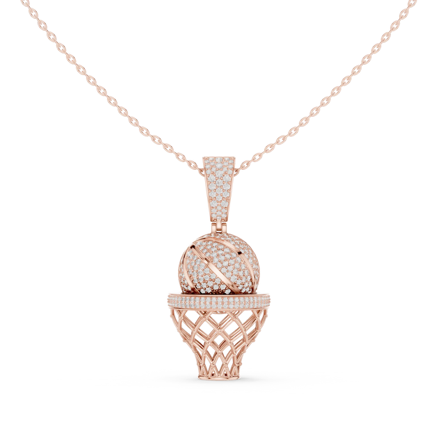 Front-View: Round Diamond Pendant with Basket Setting in 14k Rose Gold - Lab Grown - Driona Jewels