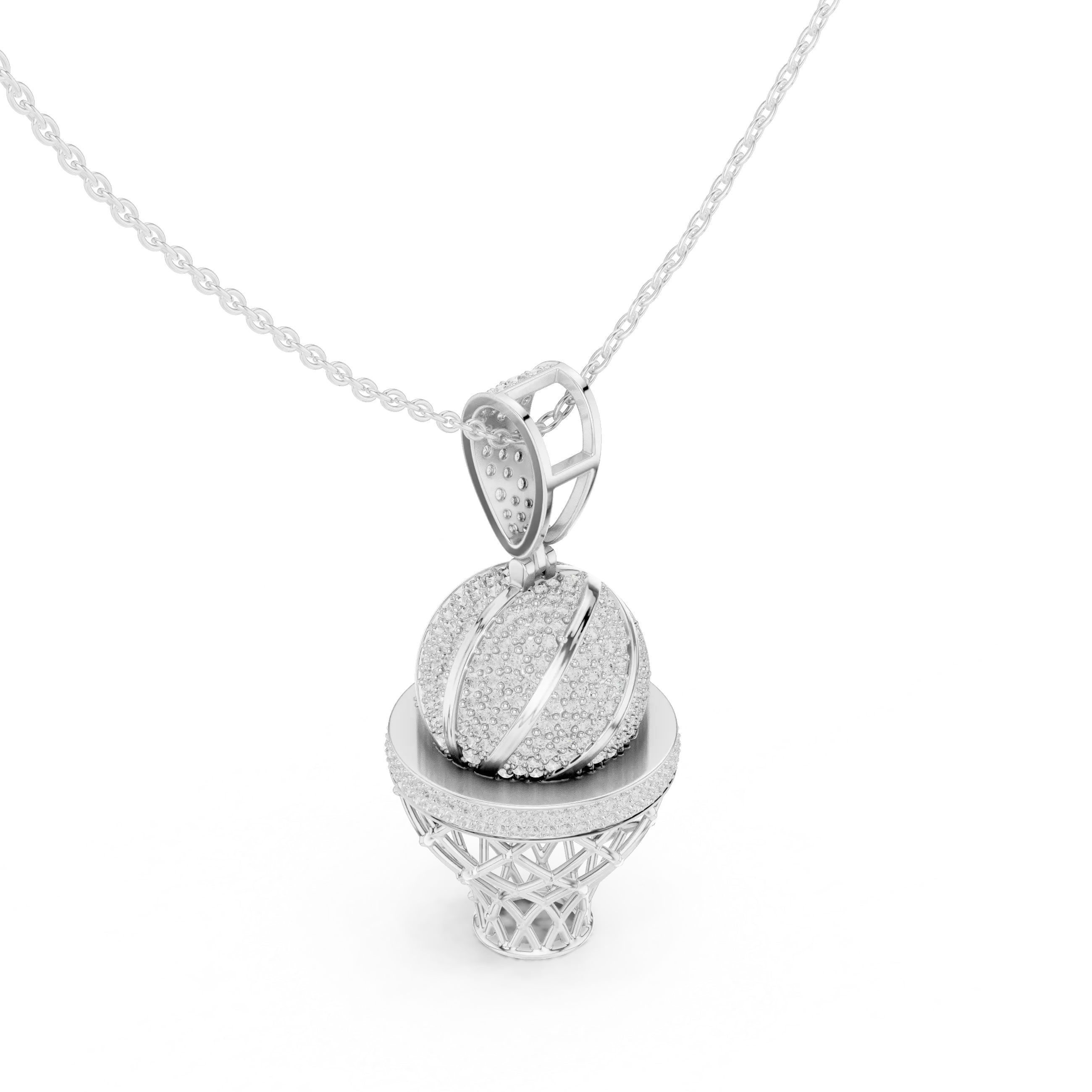 Three-quarter-view: Round Diamond Pendant with Basket Setting in 14k White Gold - Lab Grown - Driona Jewels