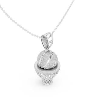 Three-quarter-view: Round Diamond Pendant with Basket Setting in 14k White Gold - Lab Grown - Driona Jewels