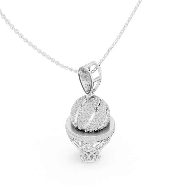 Three-quarter-view: Round Diamond Pendant with Basket Setting in 14k White Gold - Lab Grown - Driona Jewels