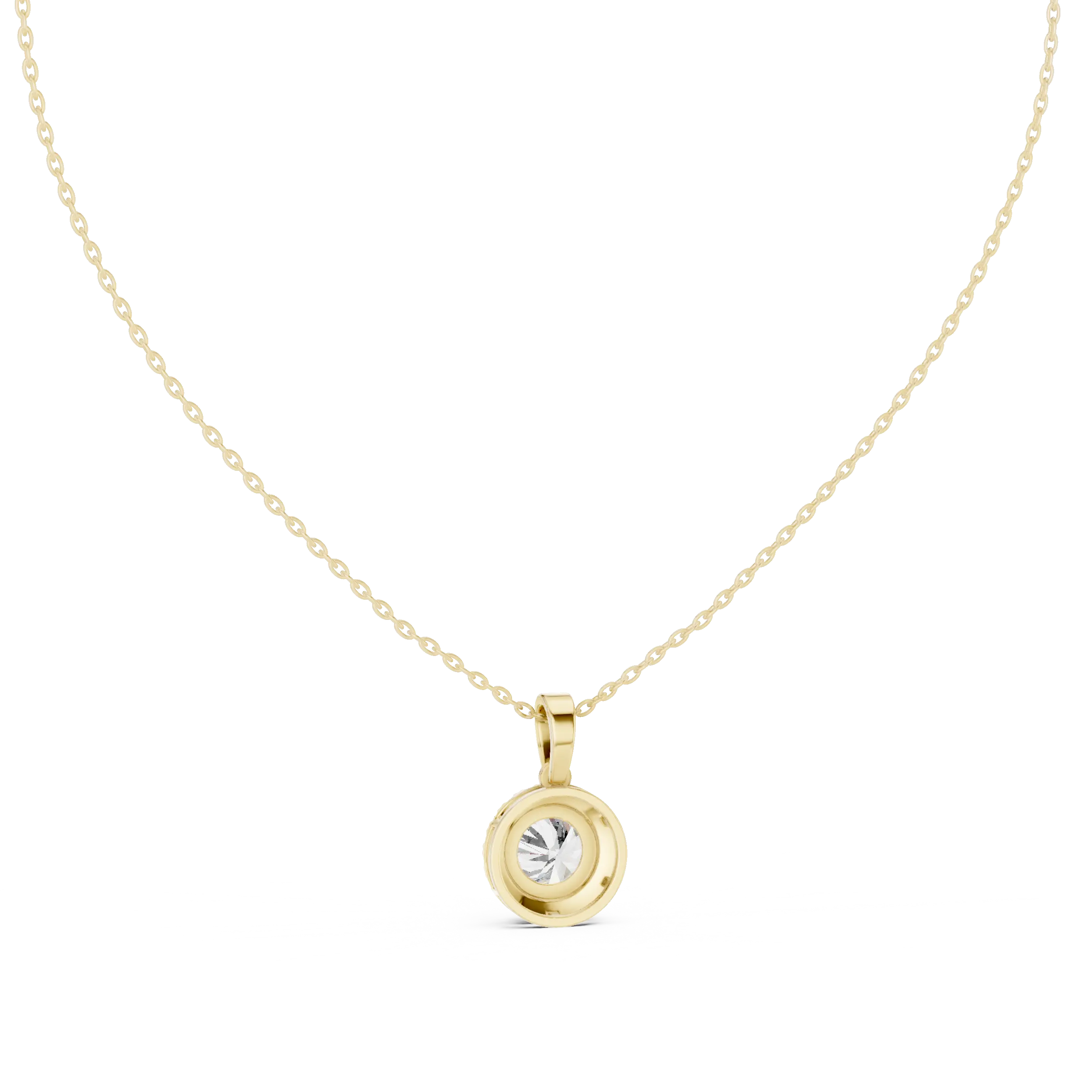 Front-view: Round Diamond Pendant with Bezel Setting in 14k Gold - Lab Grown - Driona Jewels