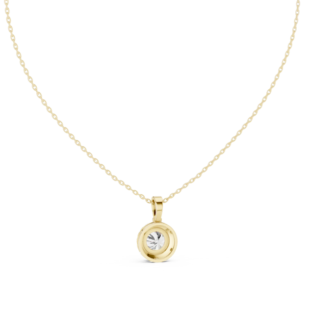Front-view: Round Diamond Pendant with Bezel Setting in 14k Gold - Lab Grown - Driona Jewels