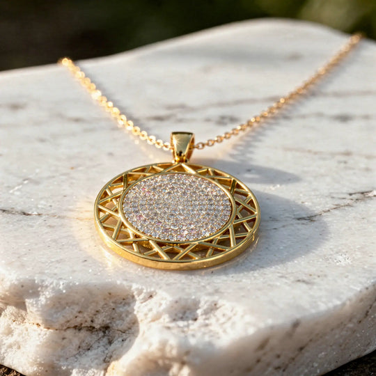 Front-view: Round Diamond Pendant with Bezel Setting in 14k Gold - Lab Grown - Driona Jewels