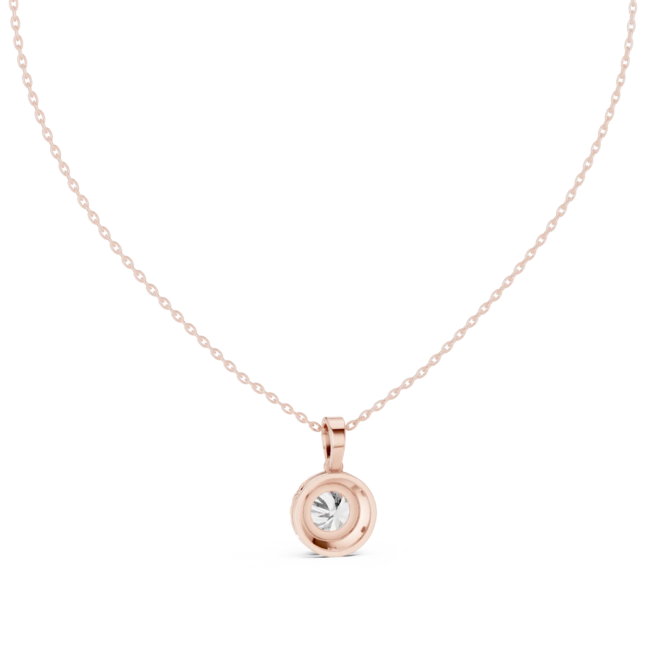 Front-view: Round Diamond Pendant with Bezel Setting in 14k Rose Gold - Lab Grown - Driona Jewels