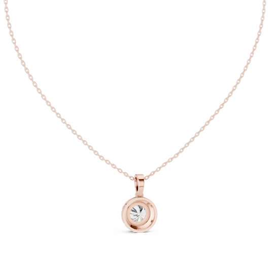 Front-view: Round Diamond Pendant with Bezel Setting in 14k Rose Gold - Lab Grown - Driona Jewels