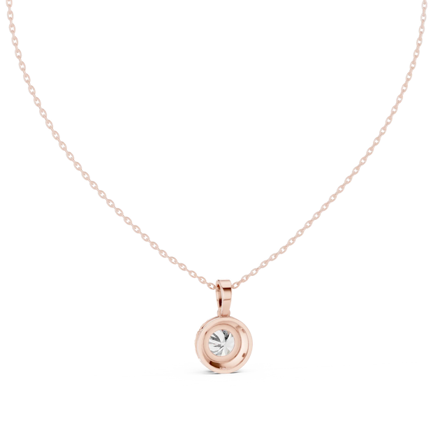 Front-view: Round Diamond Pendant with Bezel Setting in 14k Rose Gold - Lab Grown - Driona Jewels