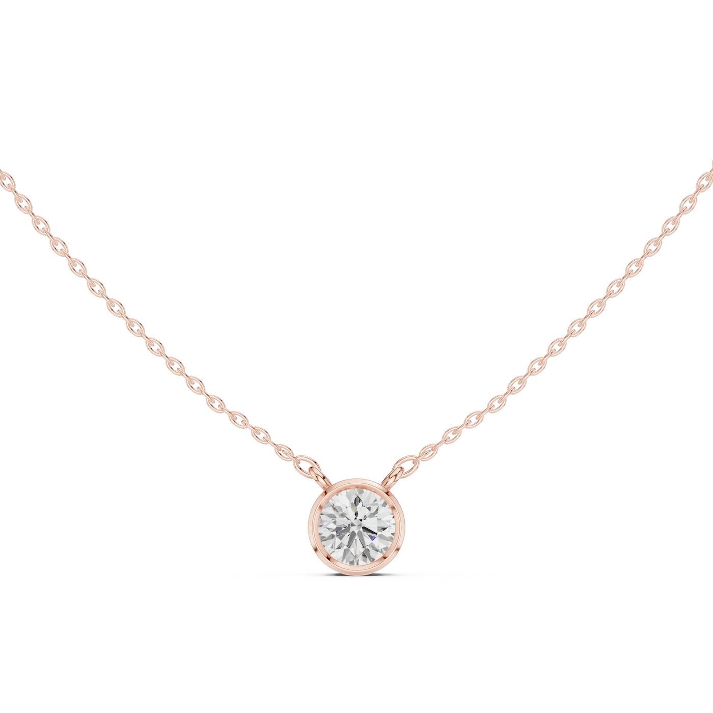 Front-View: Round Diamond Pendant with Bezel Setting in 14k Rose Gold - Lab Grown - Driona Jewels