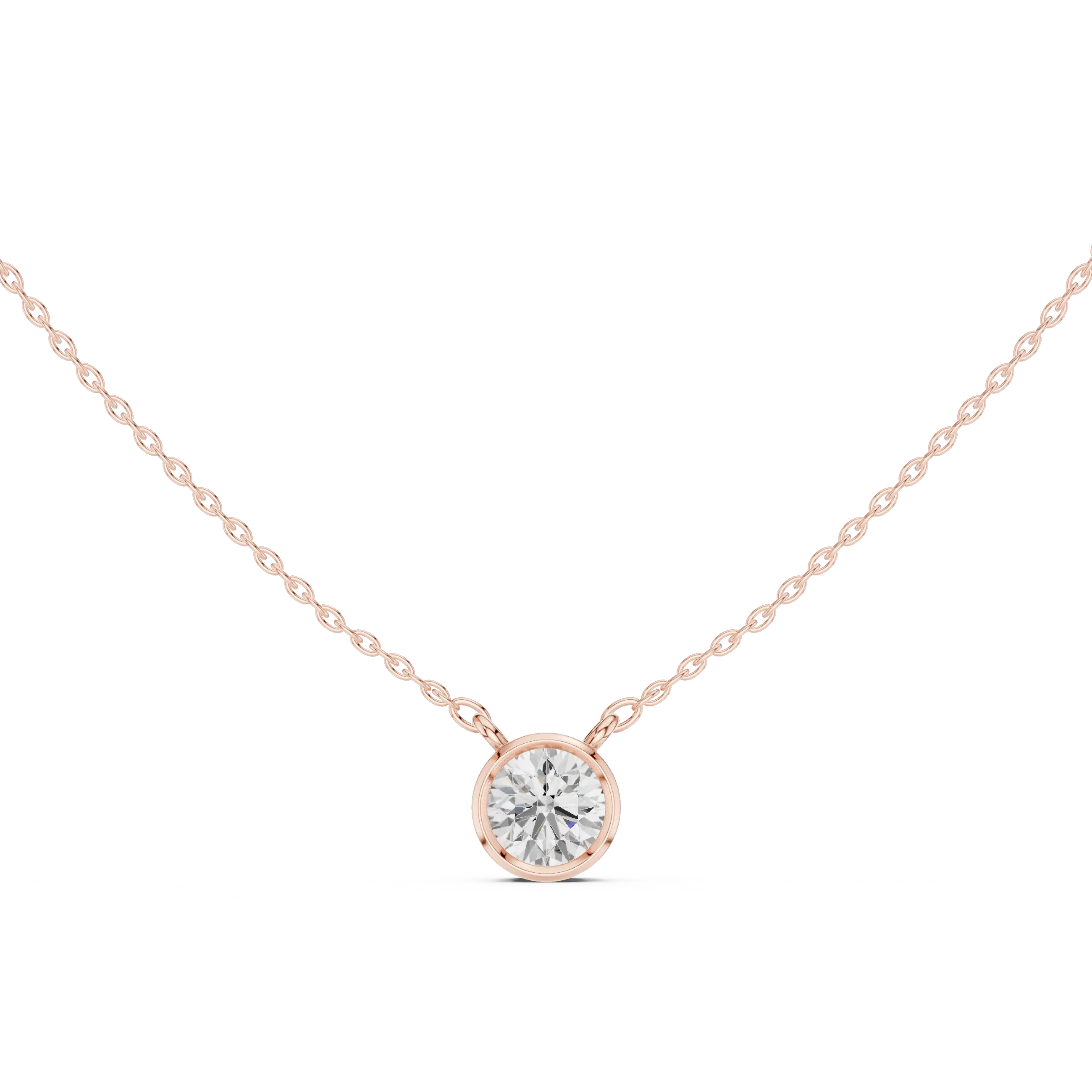 Front-View: Round Diamond Pendant with Bezel Setting in 14k Rose Gold - Lab Grown - Driona Jewels