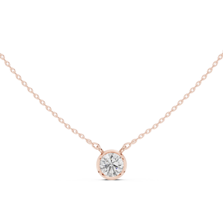Front-View: Round Diamond Pendant with Bezel Setting in 14k Rose Gold - Lab Grown - Driona Jewels