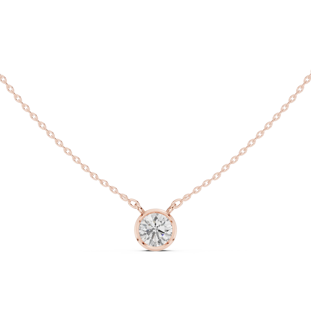 Front-View: Round Diamond Pendant with Bezel Setting in 14k Rose Gold - Lab Grown - Driona Jewels
