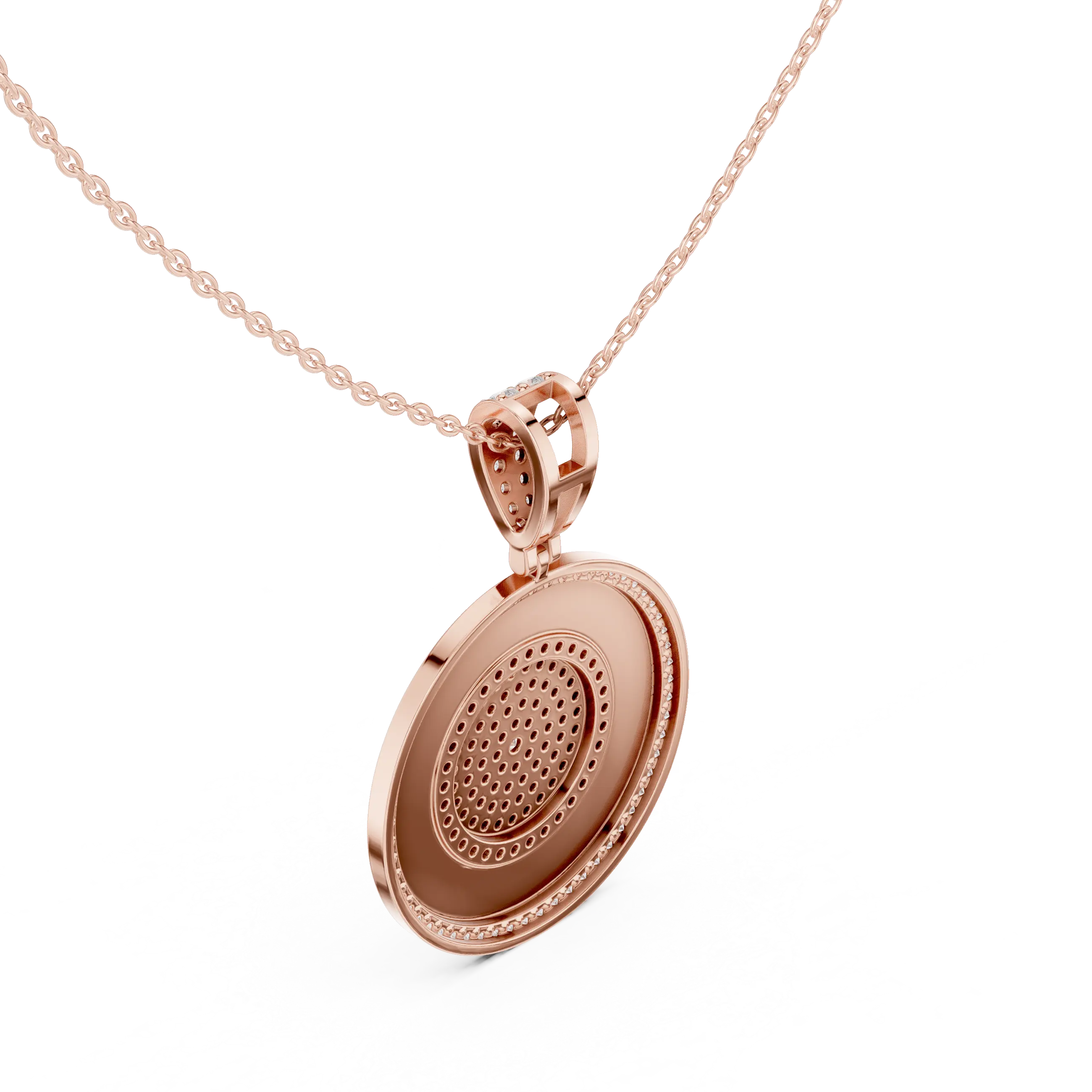Front-view: Round Diamond Pendant with Bezel Setting in 14k Rose Gold - Lab Grown - Driona Jewels