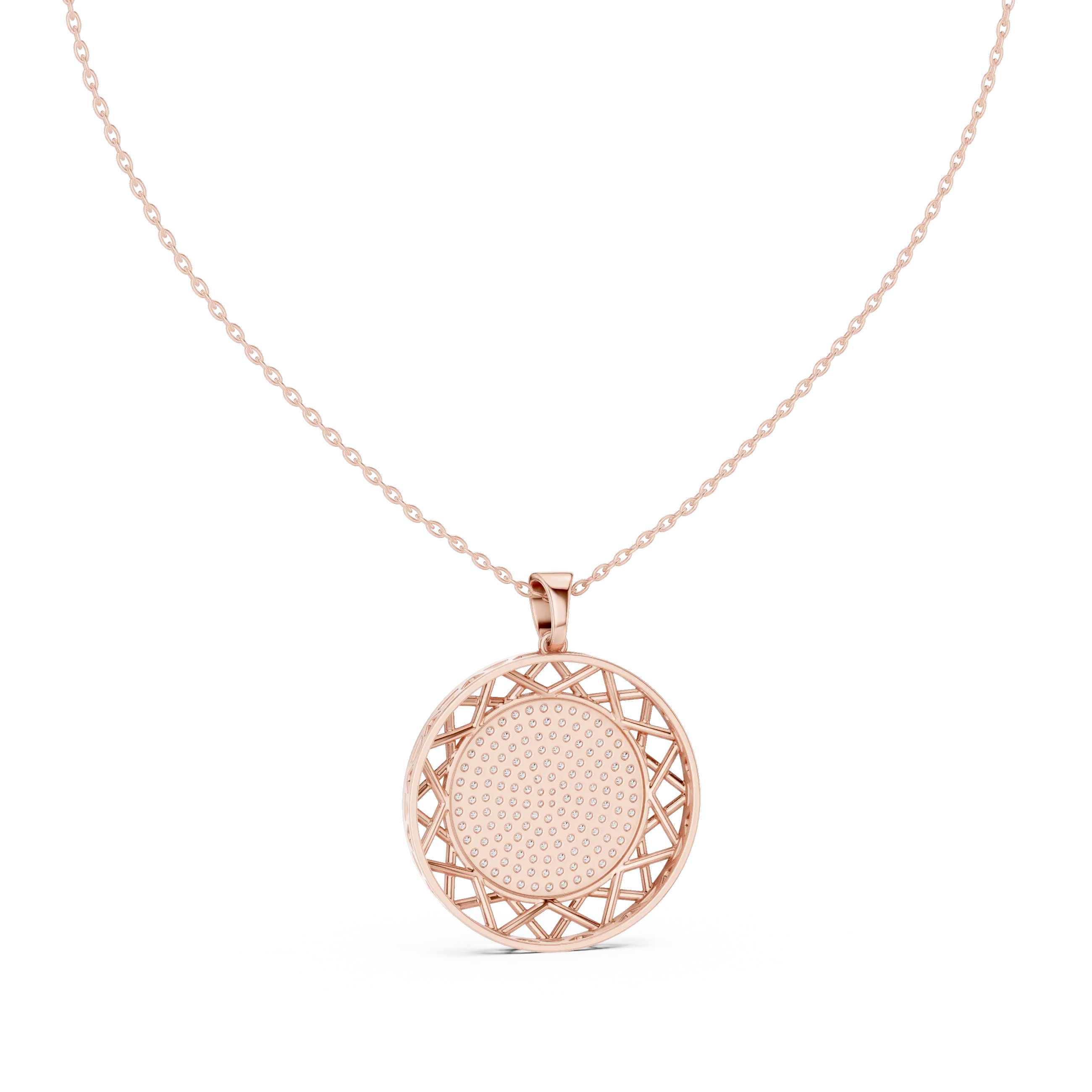 Front-View: Round Diamond Pendant with Bezel Setting in 14k Rose Gold - Lab Grown - Driona Jewels