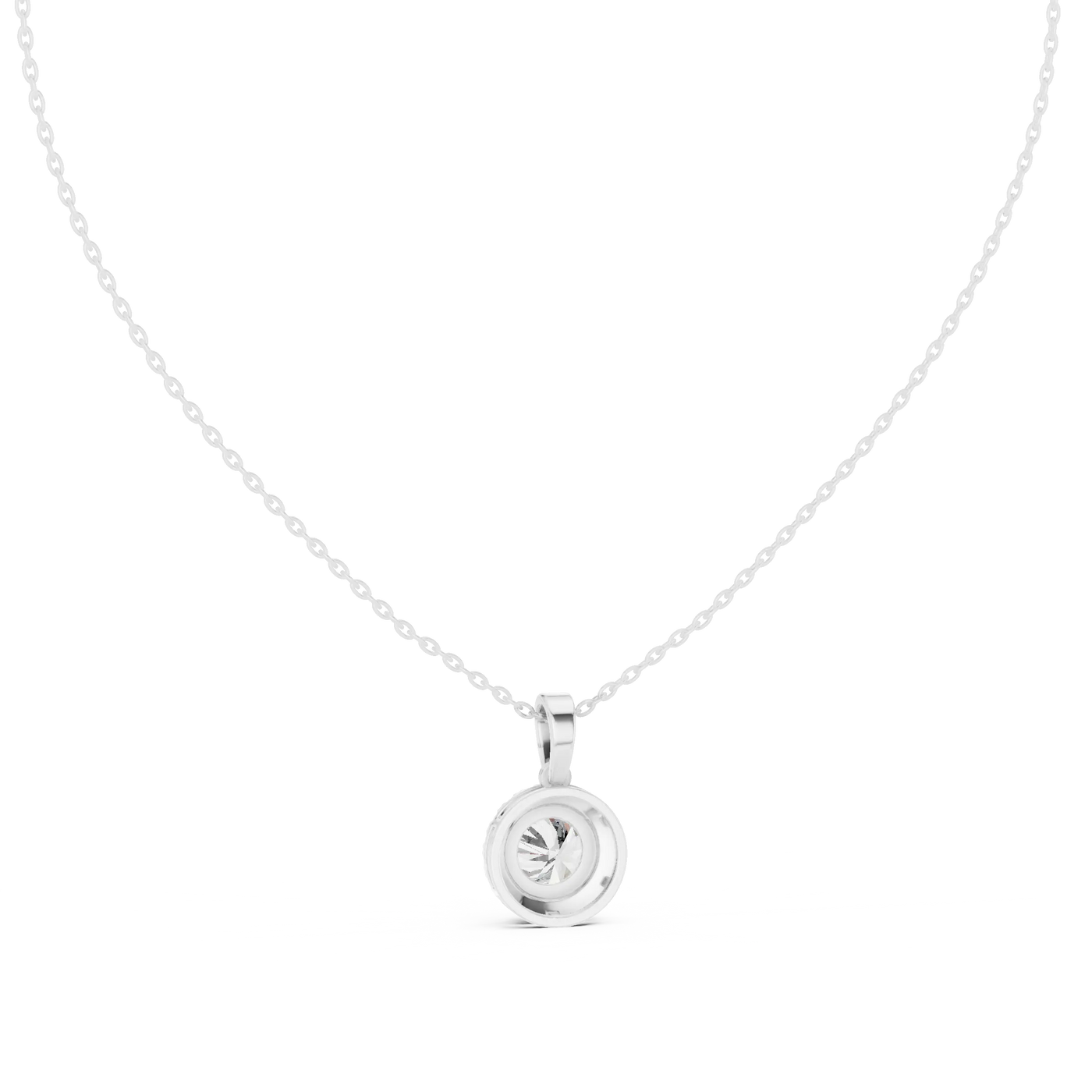 Front-view: Round Diamond Pendant with Bezel Setting in 925 Silver - Lab Grown - Driona Jewels