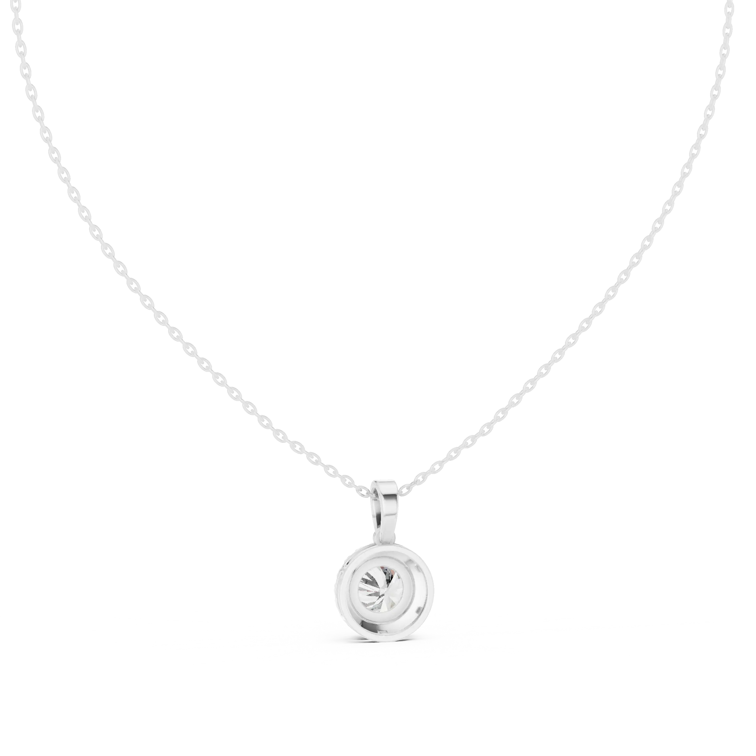Front-view: Round Diamond Pendant with Bezel Setting in 925 Silver - Lab Grown - Driona Jewels