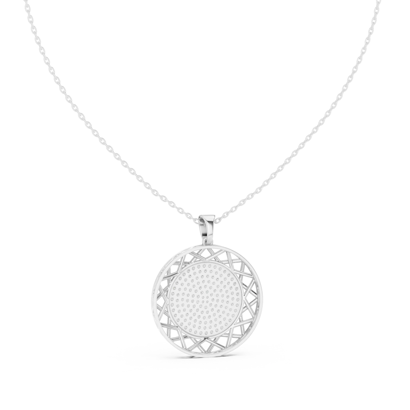 Front-view: Round Diamond Pendant with Bezel Setting in 14k White Gold - Lab Grown - Driona Jewels