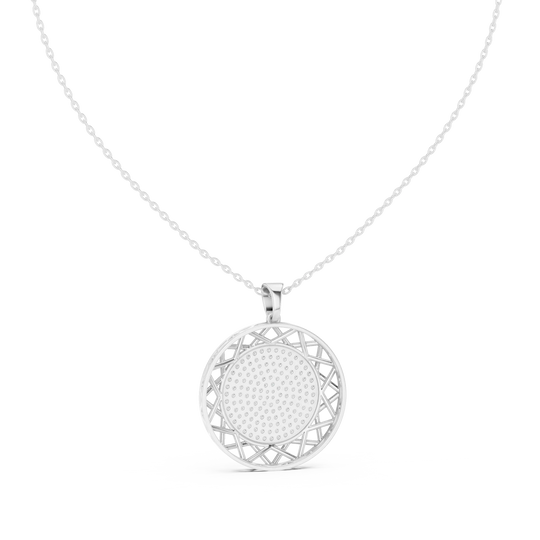 Front-view: Round Diamond Pendant with Bezel Setting in 14k White Gold - Lab Grown - Driona Jewels