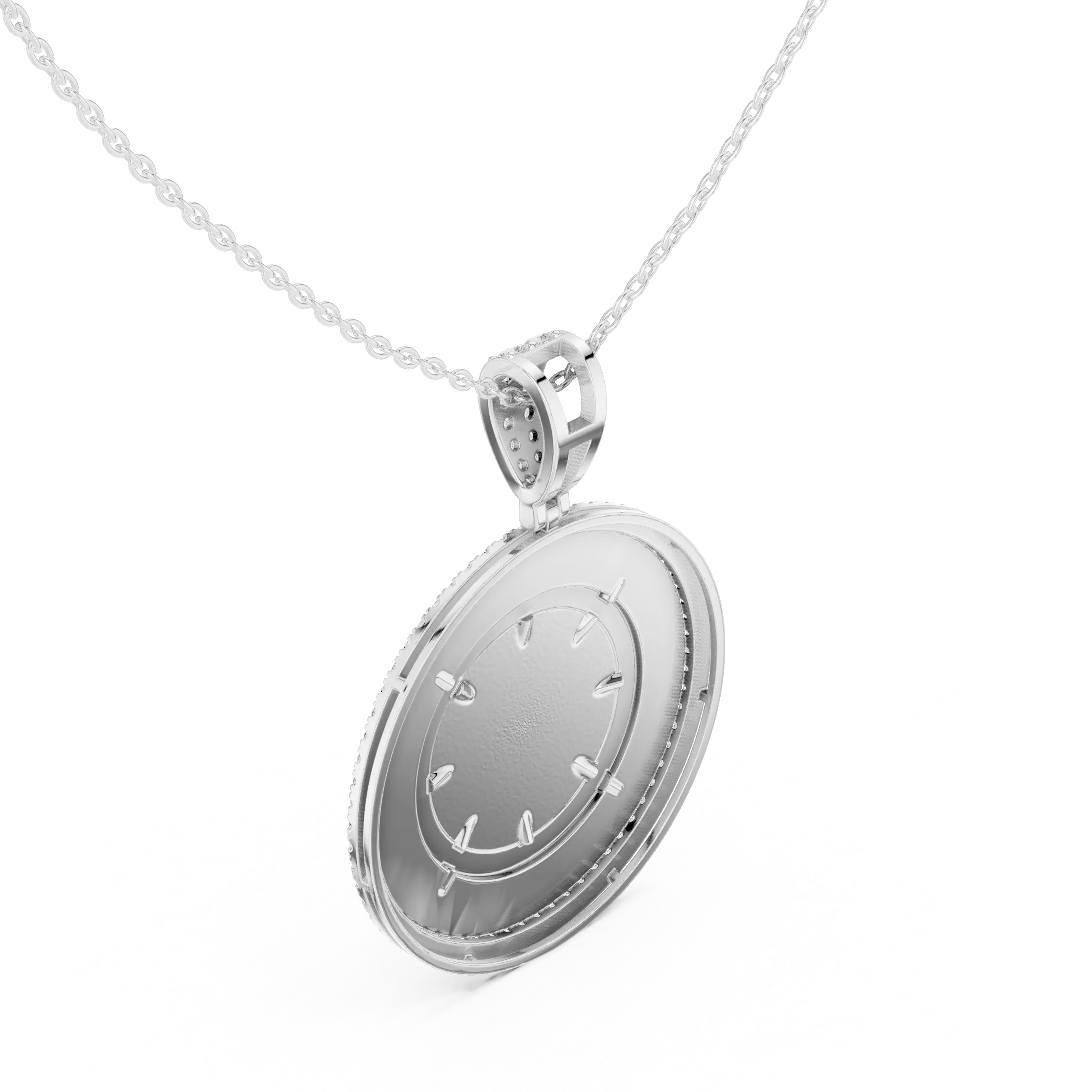 Front-View: Round Diamond Pendant with Bezel Setting in 14k White Gold - Lab Grown - Driona Jewels