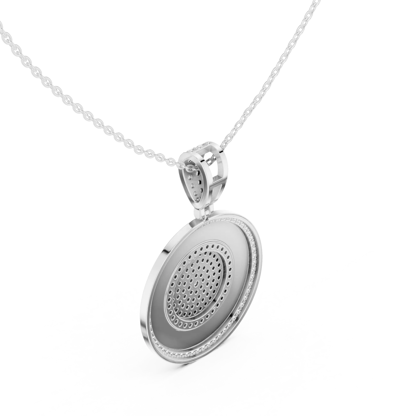 Front-View: Round Diamond Pendant with Bezel Setting in 14k White Gold - Lab Grown - Driona Jewels
