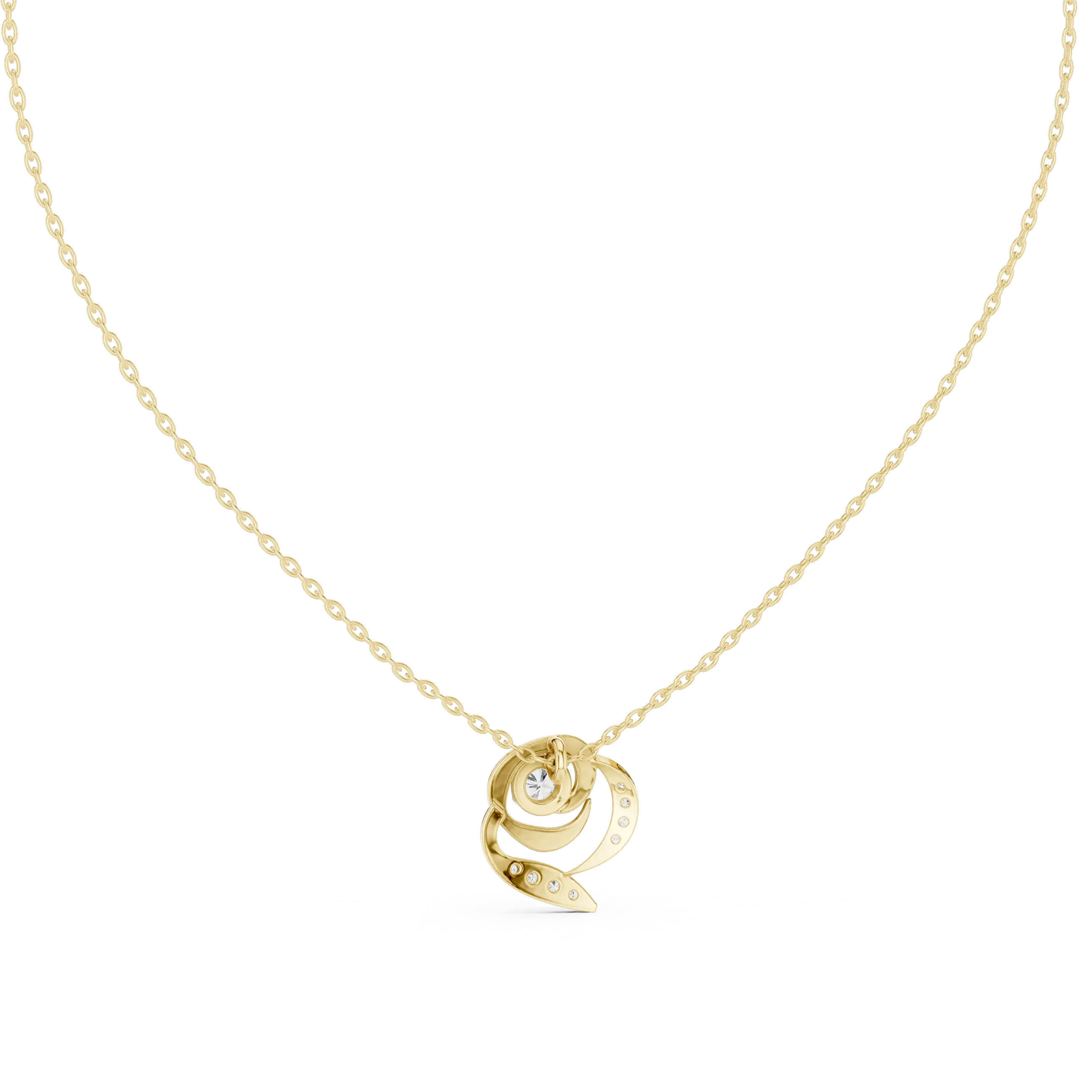 Front-View: Round Diamond Pendant with Bezel Setting in 14k Yellow Gold - Lab Grown - Driona Jewels