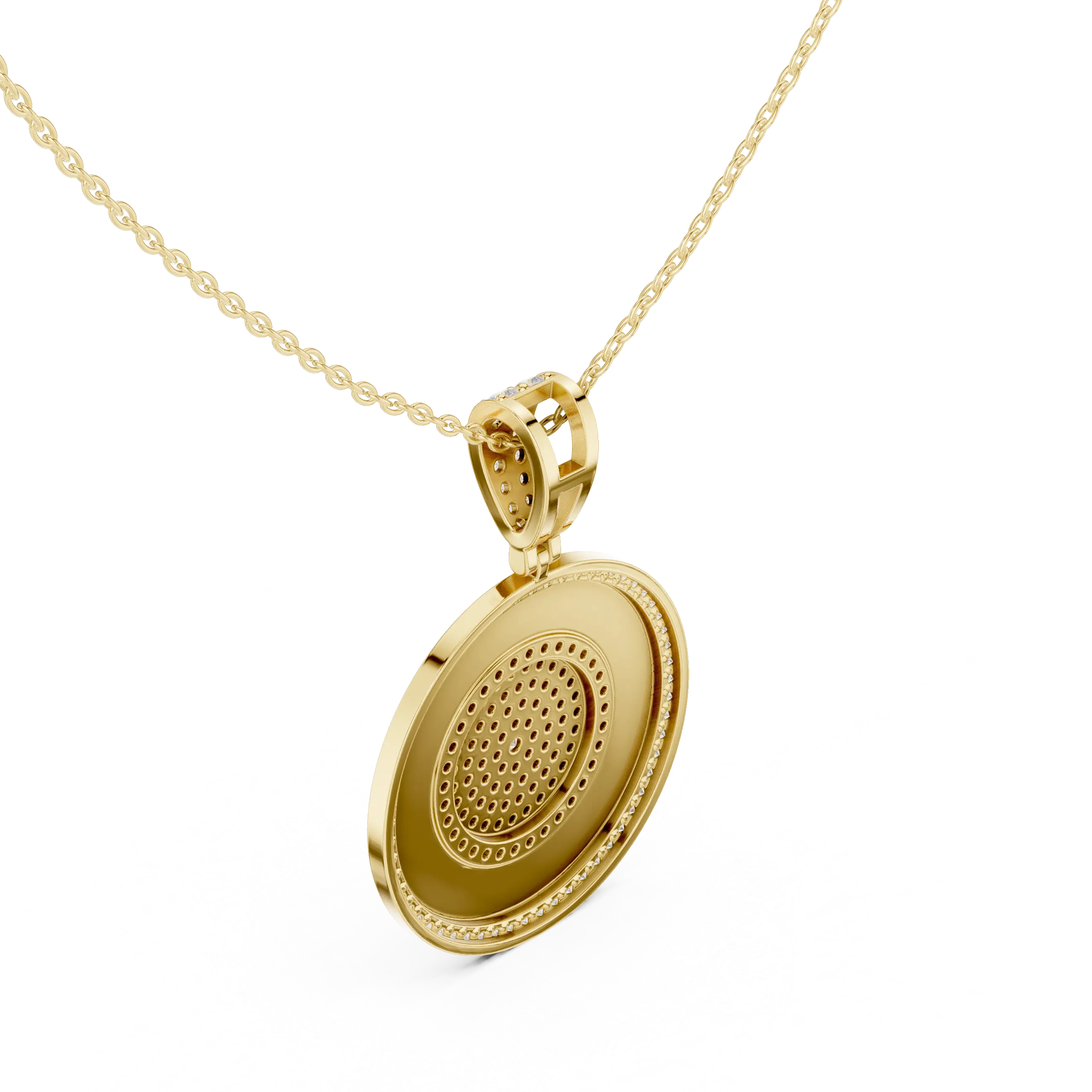 Front: Round Diamond Pendant with Bezel Setting in 14k Yellow Gold - Lab Grown - Driona Jewels