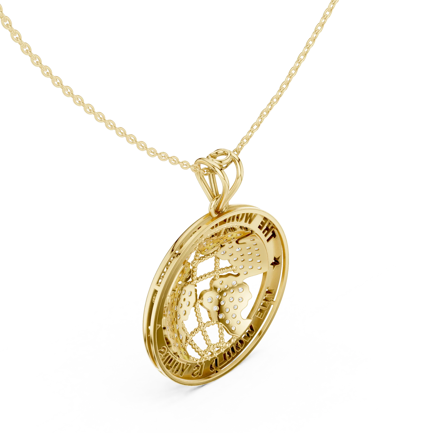 Three-quarter-view: Round Diamond Pendant with Bezel Setting in 14k Yellow Gold - Lab Grown - Driona Jewels