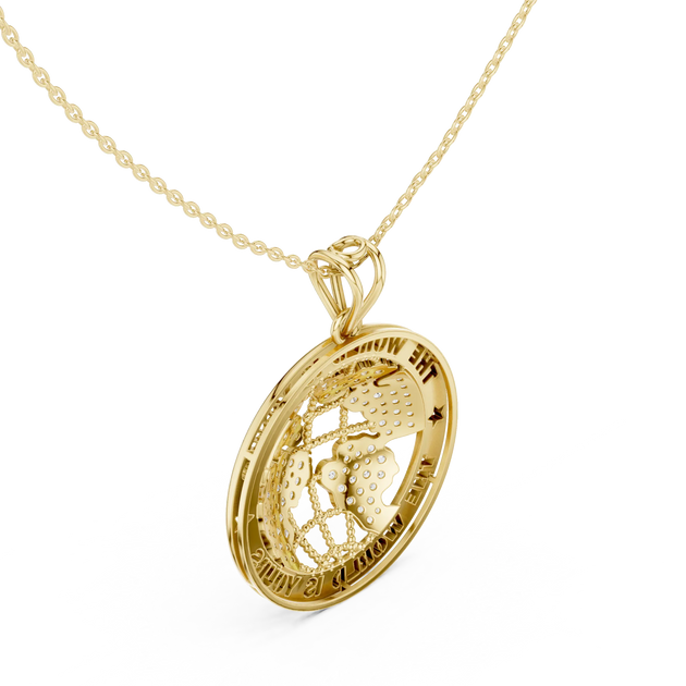 Three-quarter-view: Round Diamond Pendant with Bezel Setting in 14k Yellow Gold - Lab Grown - Driona Jewels