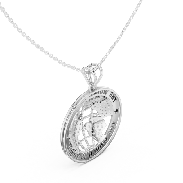 Front-View: Round Diamond Pendant with Cage Setting in 925 Silver - Lab Grown - Driona Jewels