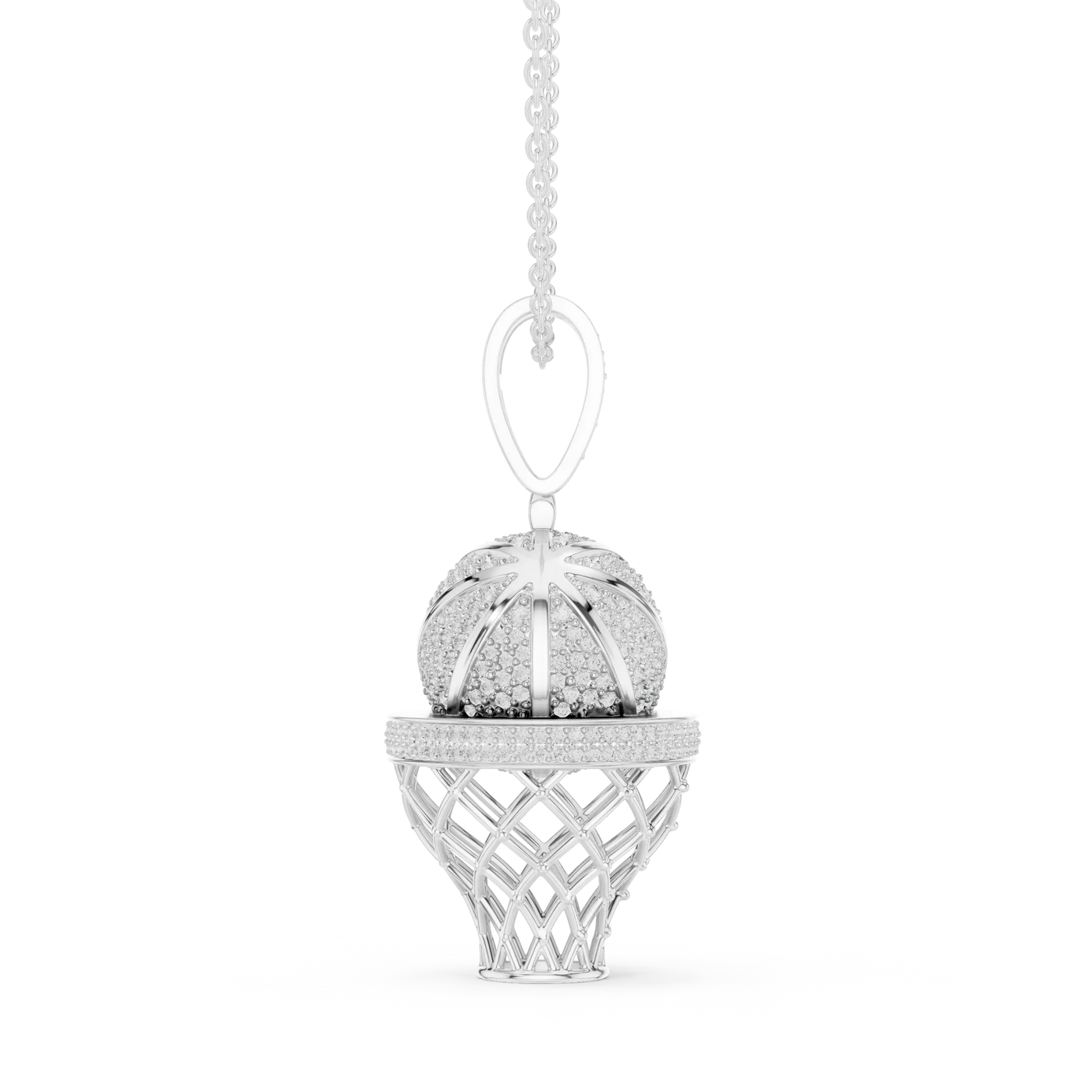 Front-View: Round Diamond Pendant with Cage Setting in 14k White Gold - Lab Grown - Driona Jewels