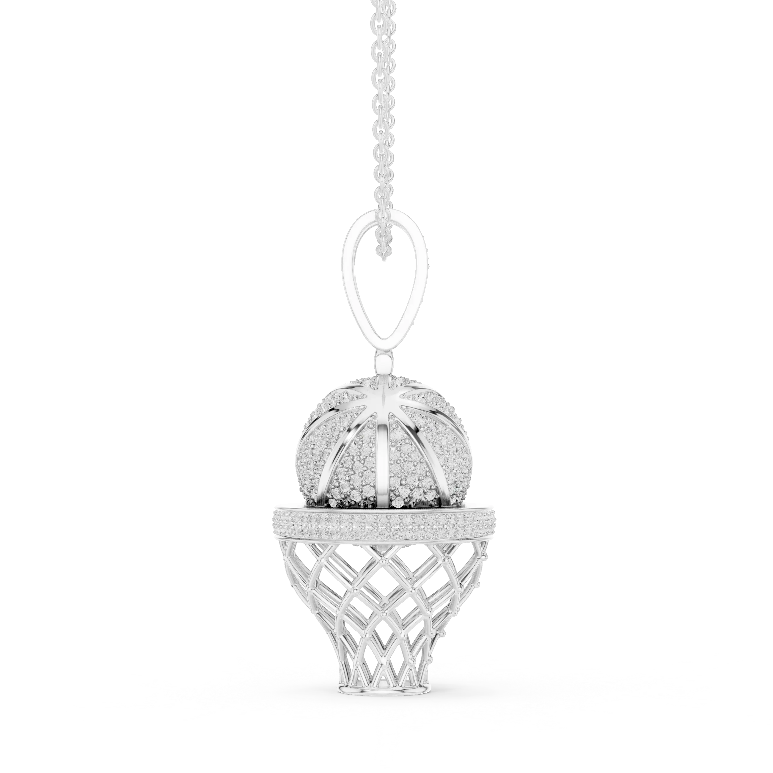 Front-View: Round Diamond Pendant with Cage Setting in 14k White Gold - Lab Grown - Driona Jewels