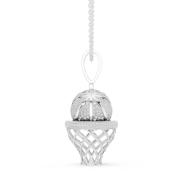 Front-View: Round Diamond Pendant with Cage Setting in 14k White Gold - Lab Grown - Driona Jewels