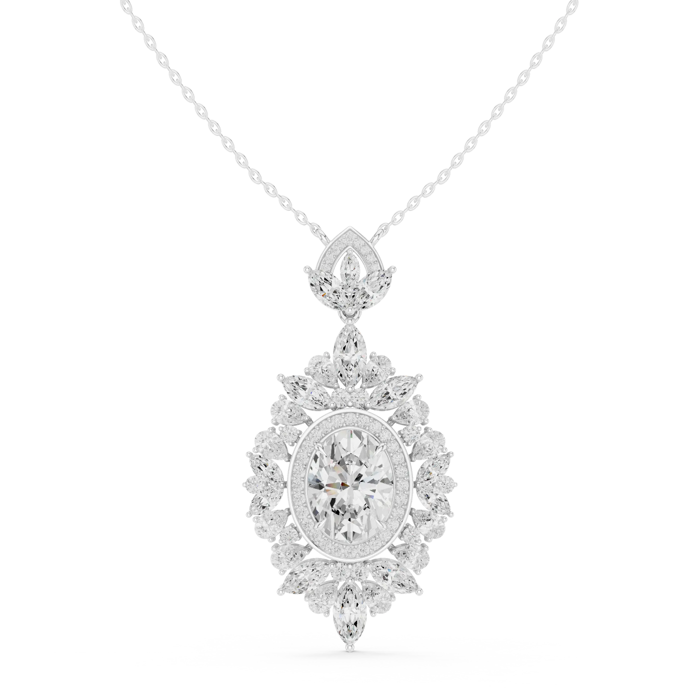 Front: Round Diamond Pendant with Cluster Setting in 14k White Gold - Lab Grown - Driona Jewels
