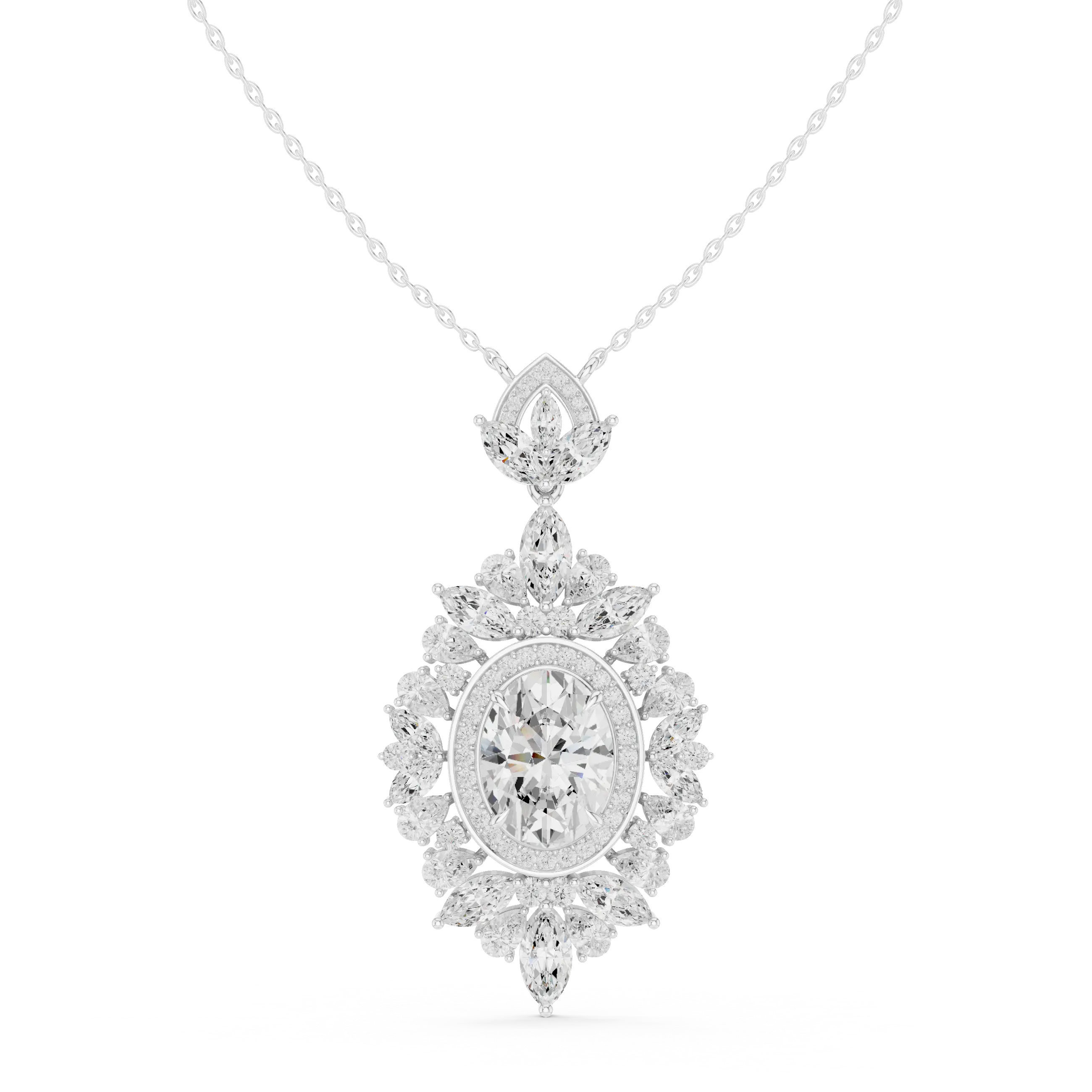 Front: Round Diamond Pendant with Cluster Setting in 14k White Gold - Lab Grown - Driona Jewels