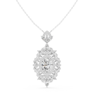 Front: Round Diamond Pendant with Cluster Setting in 14k White Gold - Lab Grown - Driona Jewels