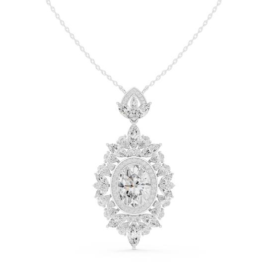 Front: Round Diamond Pendant with Cluster Setting in 14k White Gold - Lab Grown - Driona Jewels