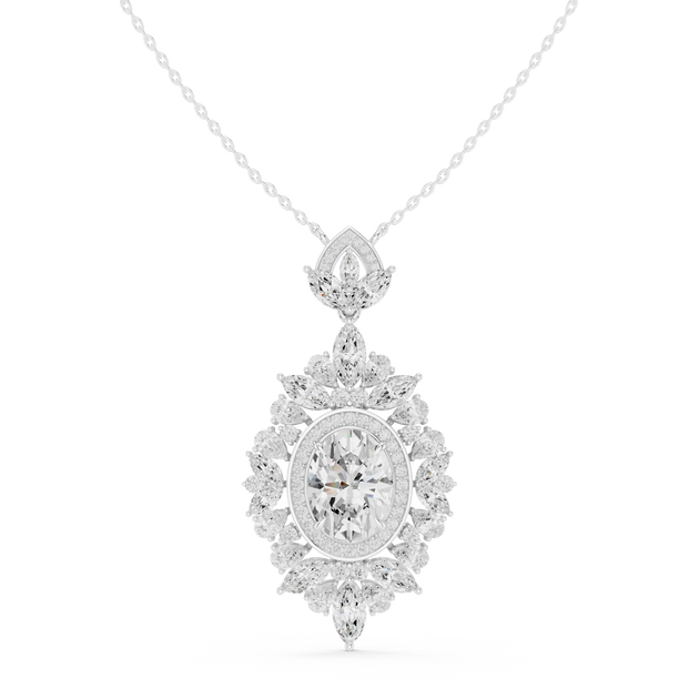 Front: Round Diamond Pendant with Cluster Setting in 14k White Gold - Lab Grown - Driona Jewels
