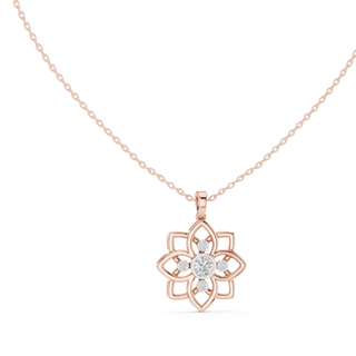 Front-View: Round Diamond Pendant with Floral Setting in 14k Rose Gold - Lab Grown - Driona Jewels