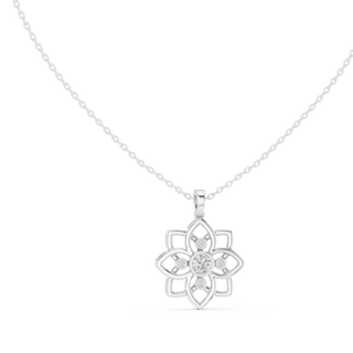 Front-View: Round Diamond Pendant with Floral Setting in 14k White Gold - Lab Grown - Driona Jewels