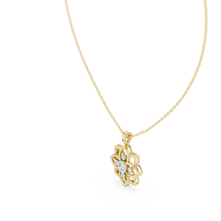 Front-View: Round Diamond Pendant with Floral Setting in 14k Yellow Gold - Lab Grown - Driona Jewels