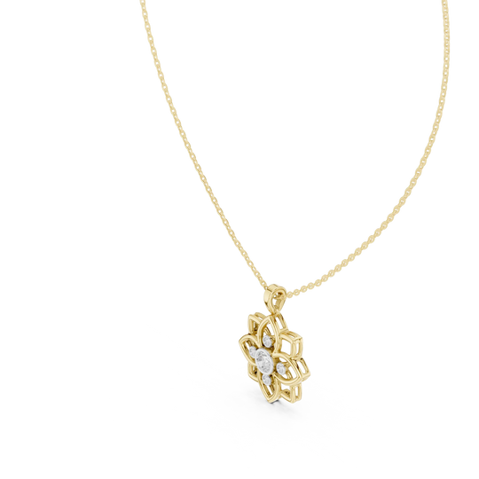 Front-View: Round Diamond Pendant with Floral Setting in 14k Yellow Gold - Lab Grown - Driona Jewels