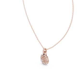 Flat-Lay: Round Diamond Pendant with Halo Setting in 14k Rose Gold - Lab Grown - Driona Jewels