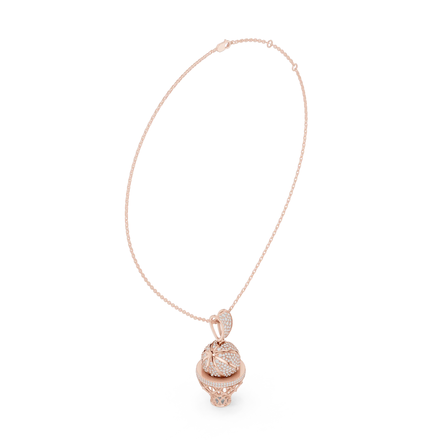 Front-View: Round Diamond Pendant with Halo Setting in 14k Rose Gold - Lab Grown - Driona Jewels