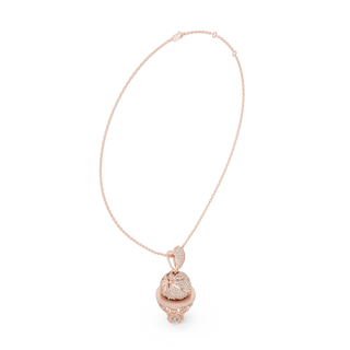 Front-View: Round Diamond Pendant with Halo Setting in 14k Rose Gold - Lab Grown - Driona Jewels